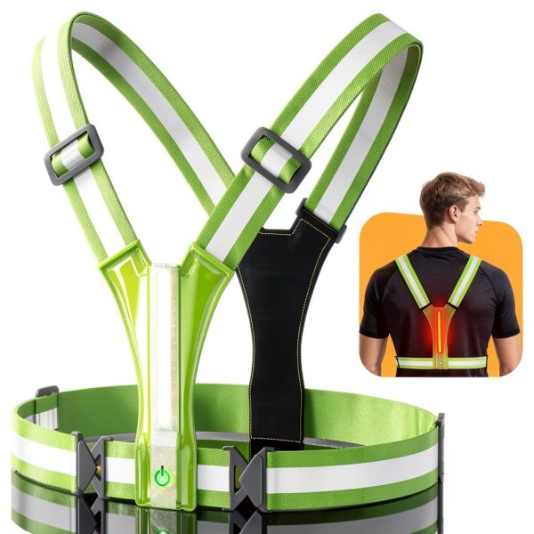 Cuvccn LED Reflective Vest Green Polyester-0
