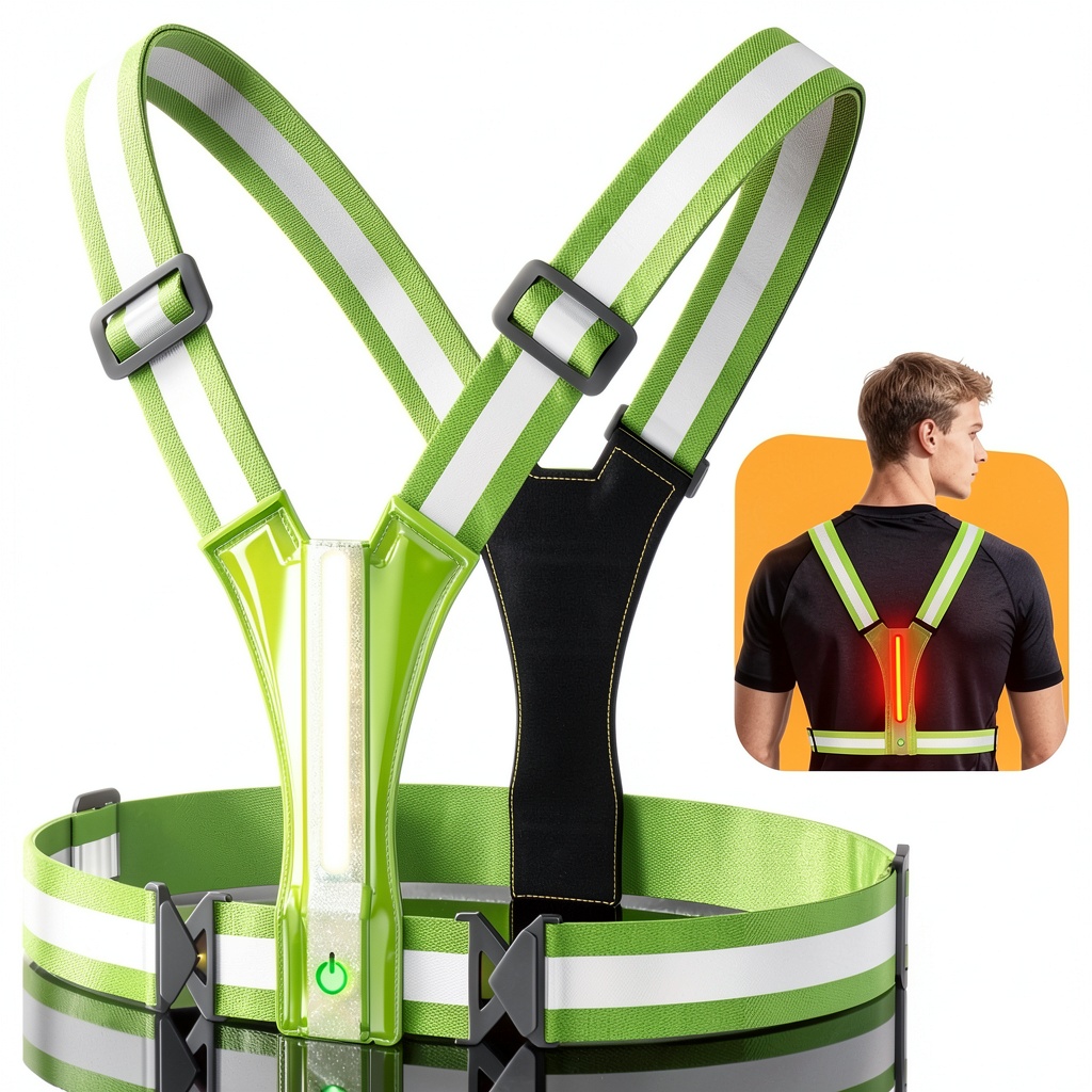 Cuvccn LED reflective vest being worn by a runner at dusk