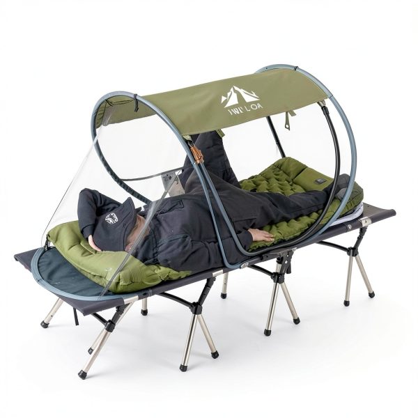 Night Cat Pop-up Mosquito Tent: 1 Person Camping Tent with Bug Screen Net Adults Fits with Camping Cot (Excluded)-5